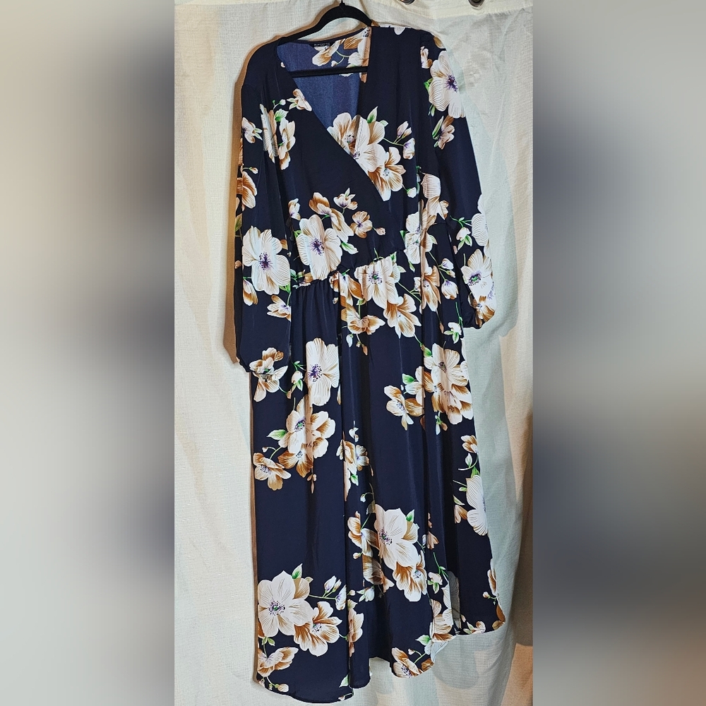 BloomChic Navy Floral Long Sleeve Midi Dress